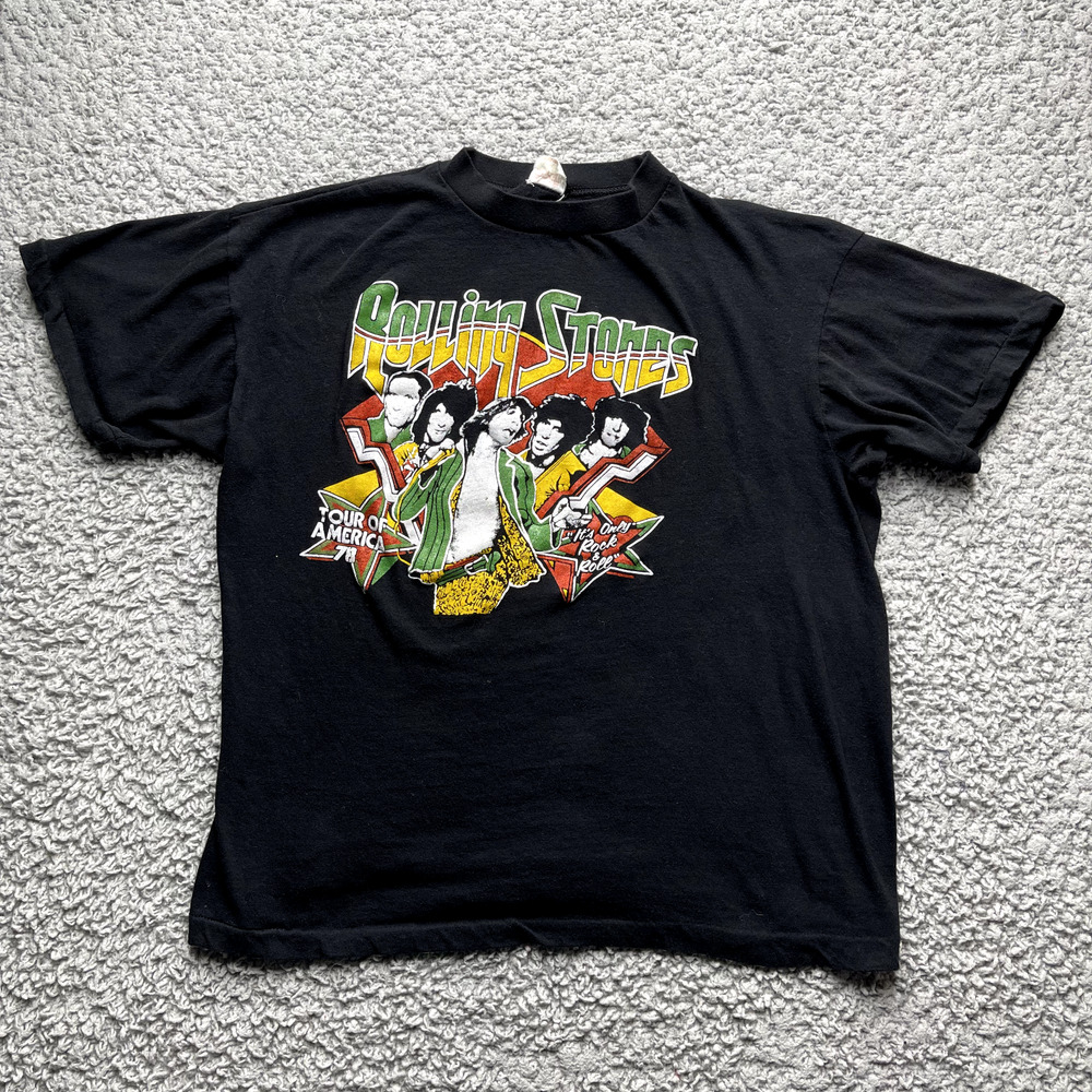 Vintage Rolling Stones Shirt Large 70s Tour of America Single Stitch Band Tee